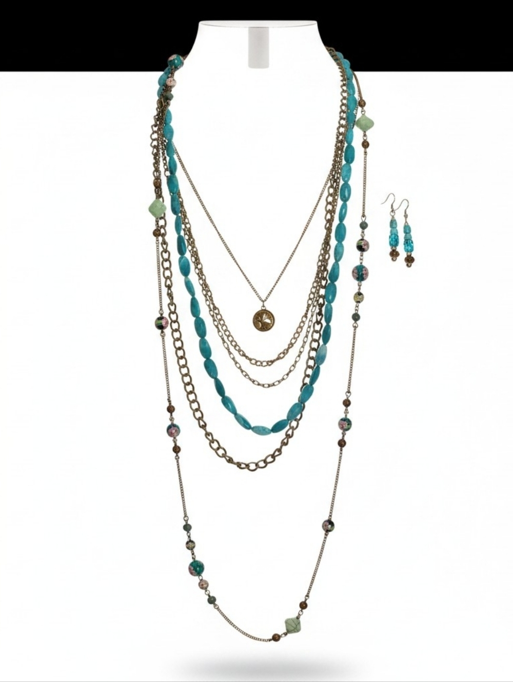 Elegant Multi-Layered Necklace And Earring Set